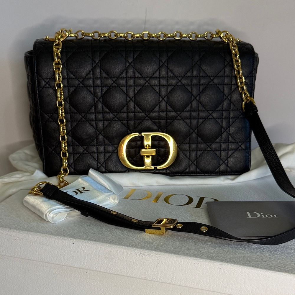 Dior Large Caro Black Cannage Shoulder Bag with Gold Chain - Picture 2 of 16